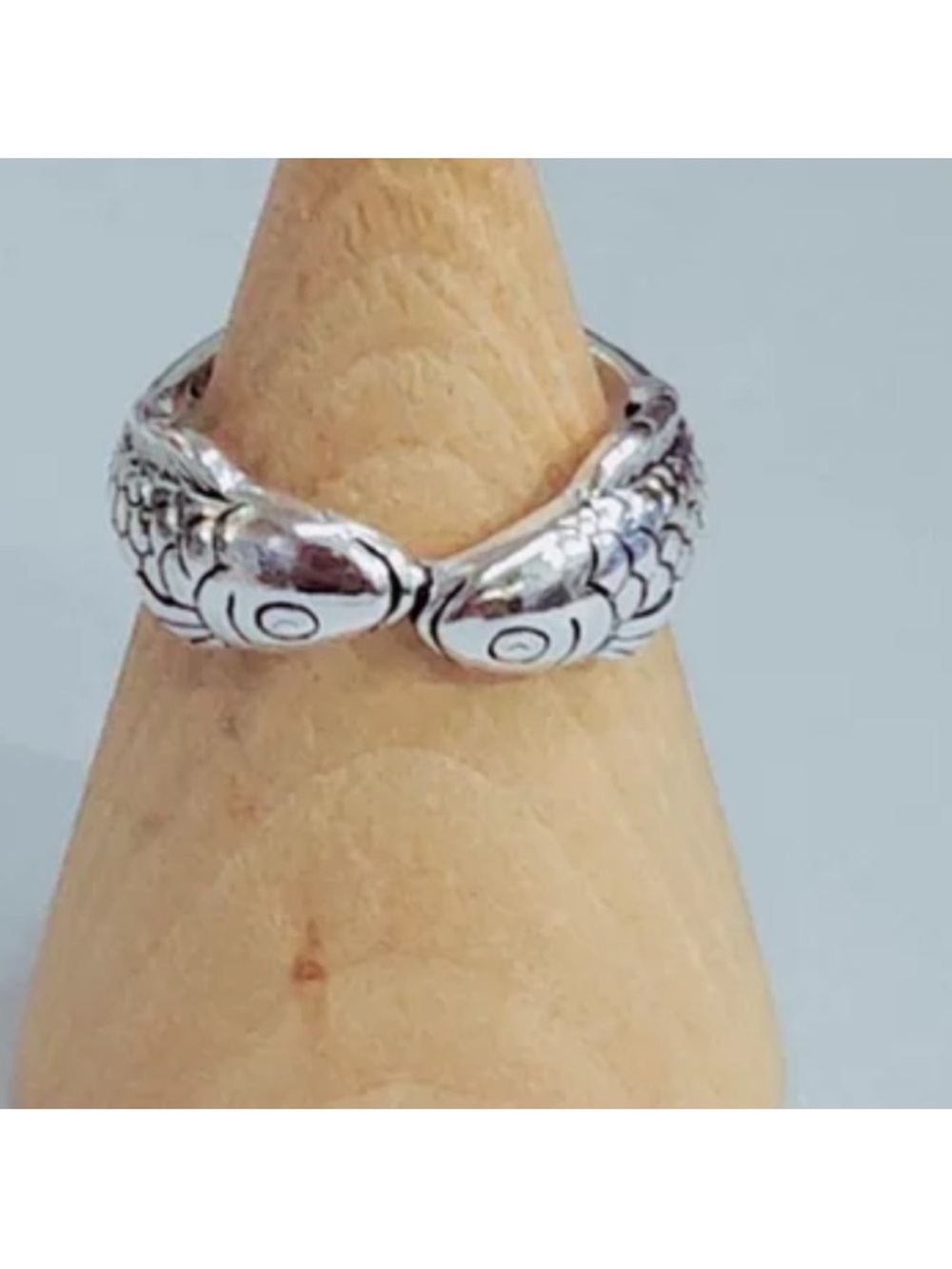 Sterling Silver Tone Fish Motif Adjustable Ring - Women